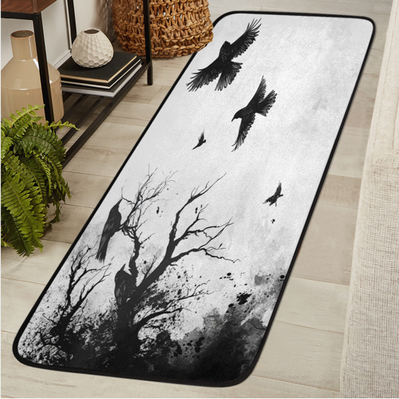 CURLYOOT Flying Crows Runner Rug 2'x6' Washable Kitchen Runner Rug Indoor Non Slip Laundry Rugs Floor Carpet for Hallway Kitchen Entryway Bedroom Living Room