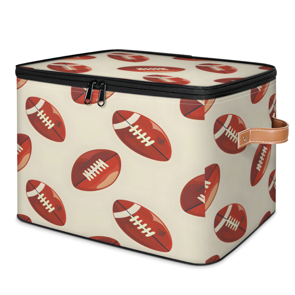CURLYOOT Football Fabric Storage Bins with Lids, Foldable Storage Boxes Washable Storage Cube, Closet Bedroom Home Organizer Containers with PU Leather Handles