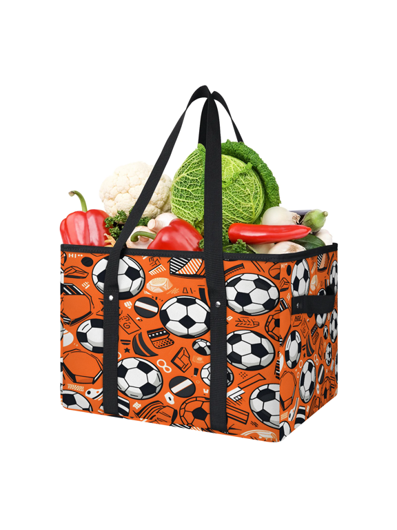Football Soccer Print Reusable Grocery Bag, Large Foldable Grocery Totes Shopping Bag for Groceries, Shopping Bags with Handles for Kitchen Trunk Picnic