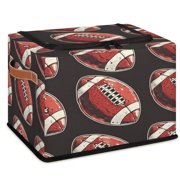 CURLYOOT Football Storage Bin with Zipper Lid Foldable Storage Basket Box American Football Clothes Organizer Container for Closet, Shelf, Bedroom, Home Decor