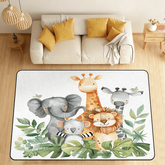 CURLYOOT Forest Animal Green Area Rugs 5'x7' Washable Rug Large Living Room Rug Non Slip Indoor Floor Carpet for Dining Room Bedroom Home