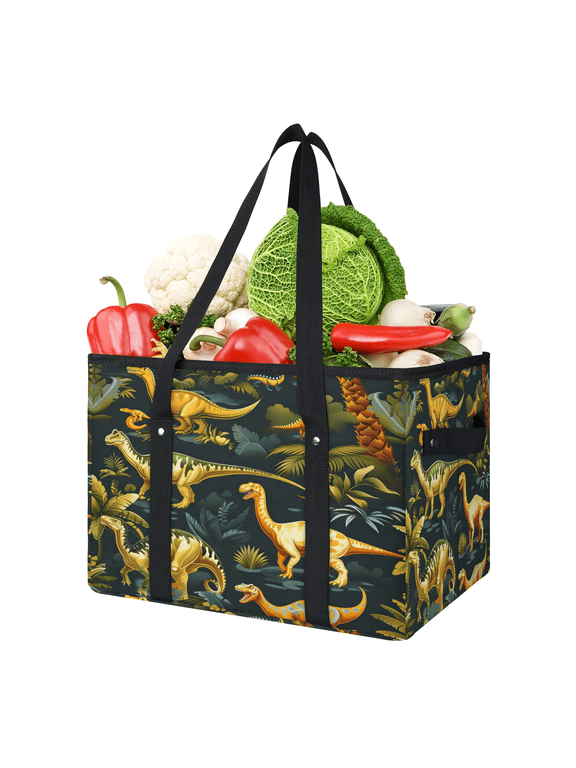 Forest Dinosaur Reusable Grocery Bag, Large Foldable Grocery Totes Shopping Bag for Groceries, Shopping Bags with Handles for Kitchen Trunk Picnic