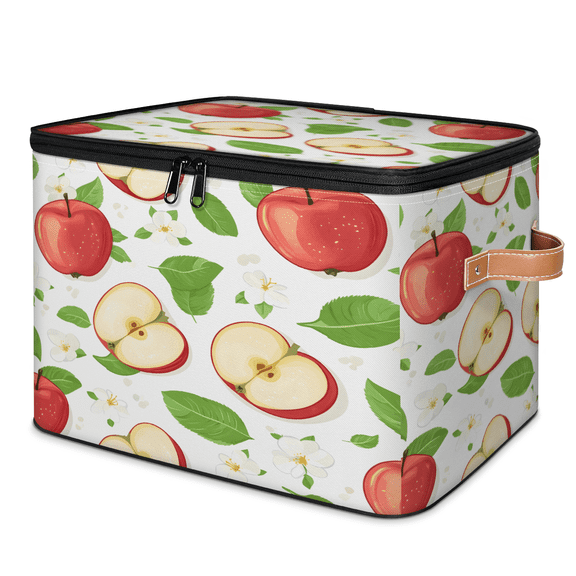 CURLYOOT Fruit Apples Storage Bin with Zipper Lid, Fabric Decorative Lidded Storage Baskets Boxes, Foldable Organizer Container Basket for Bedroom Closet Shelf