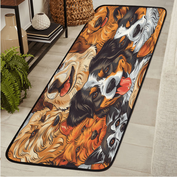 CURLYOOT Funny Animals Dog Runner Rug 2'x6' Washable Kitchen Runner Rug Indoor Non Slip Laundry Rugs Floor Carpet for Hallway Kitchen Entryway Bedroom Living Room