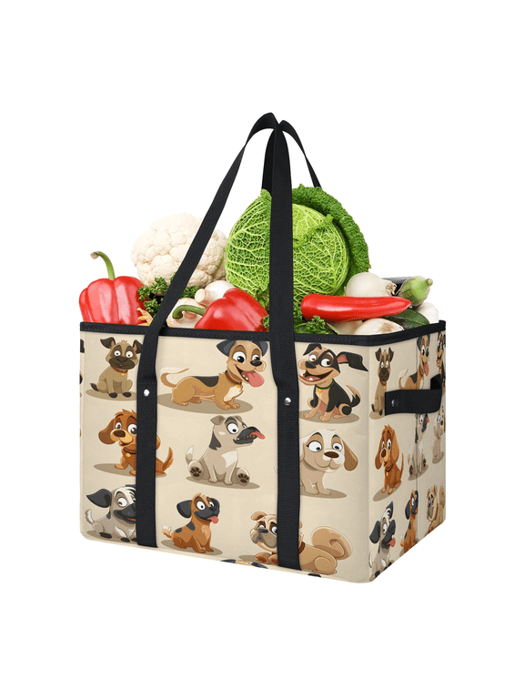 Funny Cartoon Dog Pet Reusable Grocery Bag, Large Foldable Grocery Totes Shopping Bag for Groceries, Shopping Bags with Handles for Kitchen Trunk Picnic