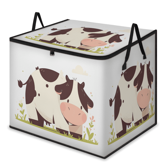 CURLYOOT Funny Cow Large Storage Bag, Clothes Storage Bin Foldable Closet Organizer with Handle, Spring Fabric Storage Containers for Clothing, Blanket, Comforter, Bedding