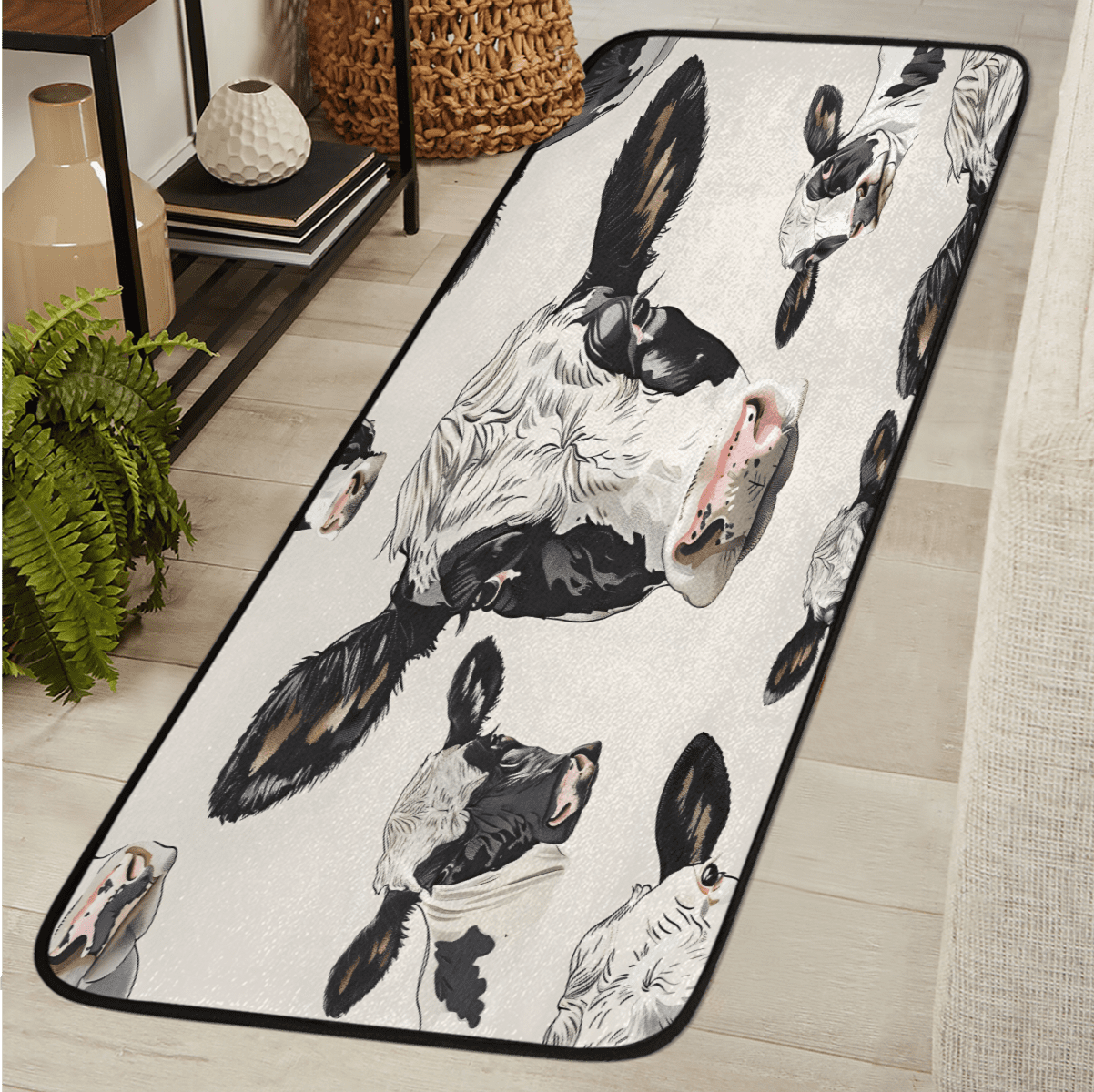 Linebacker Cow Rug CURLYOOT Funny Cow Runner Rug 2'x6' Washable Kitchen Runner Rug Indoor ...