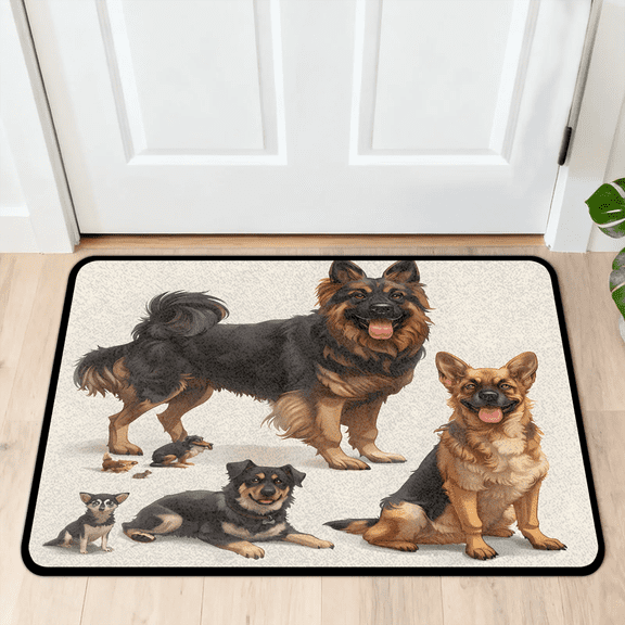 CURLYOOT Funny Dog Pattern Indoor Doormat, Non-Slip Absorbent Door Mat 24" x 16", Entrance Floor Mat Washable Entry Doormats for Entryway Front Back Door