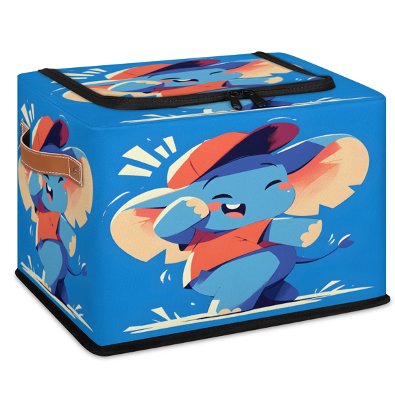 CURLYOOT Funny Elephant Storage Bin with Zipper Lid, Fabric Storage Basket with Handles, Decorative Foldable Storages Box Clothes Organizer for Closet, Shelf