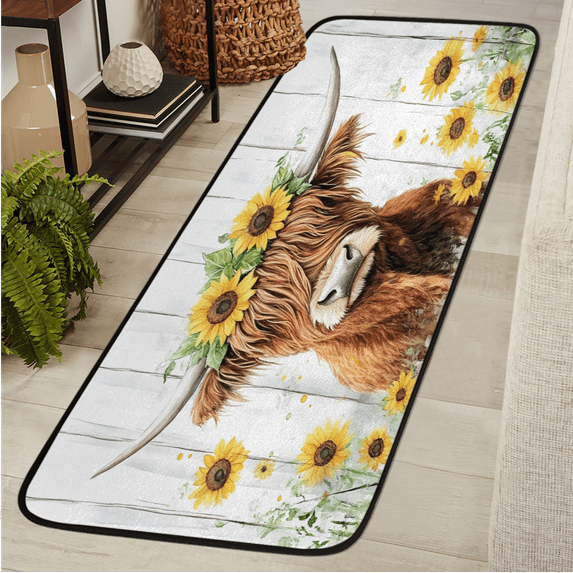 CURLYOOT Funny Highland Cow Runner Rug 2'x6' Washable Kitchen Runner Rug Indoor Non Slip Laundry Rugs Floor Carpet for Hallway Kitchen Entryway Bedroom Living Room