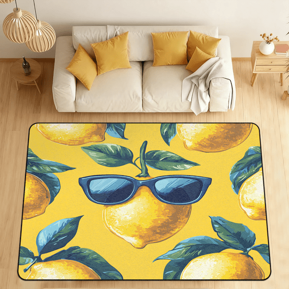 CURLYOOT Funny Lemon Area Rugs 5'x7' Washable Rug Large Living Room Rug Non Slip Yellow Fruit Indoor Floor Carpet for Dining Room Bedroom Home