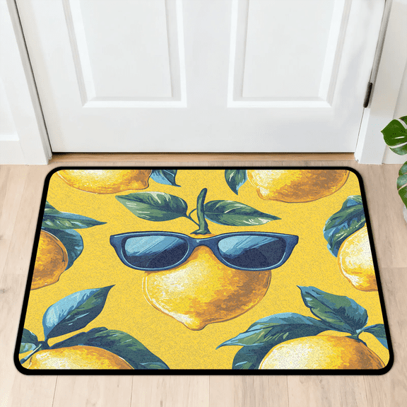 CURLYOOT Funny Lemon Front Door Mat, Washable Non-Slip Yellow Fruit Door Mat, Indoor Outdoor Floor Mats Absorbent Welcome Doormat for Entrance 20" x 30"