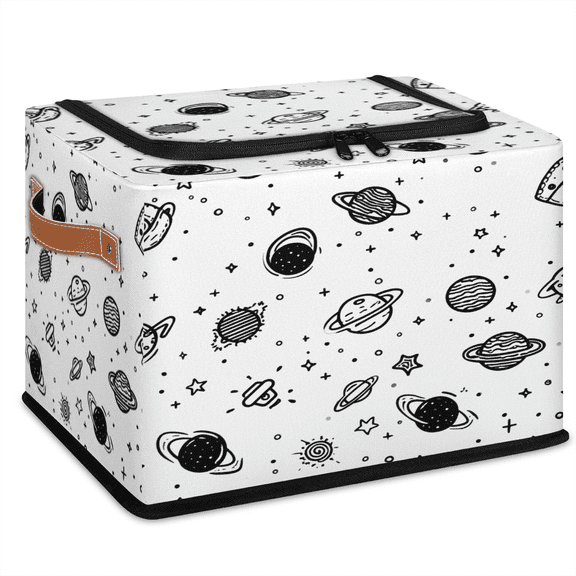 CURLYOOT Galaxy Star Universe Planet Storage Bin with Zipper Lid, Fabric Storage Basket with Handles, Decorative Foldable Storages Box Clothes Organizer for Closet, Shelf