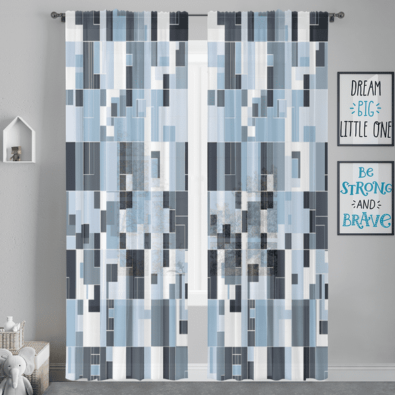 CURLYOOT Geometric Abstract Shape Sheer Curtains 84 Inches Long, 2 Panels Set, Rod Pocket Semi Sheer Light Filtering Window Drapes for Bedroom, Living Room, 52 x 84 Inch