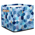thumbnail image 1 of CURLYOOT Geometric Blue Cube Storage Bin, 13 x 13 x 13 Storage Cube Bins for Organizing, Fabric Foldable Baskets with Handles for Closet, Shelves, Clothes, 1 of 7