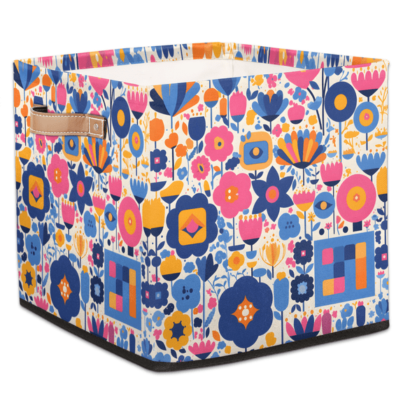 CURLYOOT Geometric Boho Flower Cube Storage Bin, 13 x 13 x 13 Storage Cube Bins for Organizing, Fabric Foldable Baskets with Handles for Closet, Shelves, Clothes