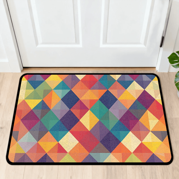 CURLYOOT Geometric Front Door Mat, Washable Non-Slip Colorful Rhombus Door Mat, Indoor Outdoor Floor Mats Absorbent Welcome Doormat for Entrance 20" x 30"