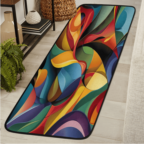 CURLYOOT Geometric Shapes Runner Rug 2'x6' Washable Kitchen Runner Rug Indoor Non Slip Laundry Rugs Abstract Floor Carpet for Hallway Kitchen Entryway Bedroom Living Room