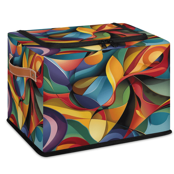 CURLYOOT Geometric Shapes Storage Bin with Zipper Lid Foldable Storage Basket Box Abstract Clothes Organizer Container for Closet, Shelf, Bedroom, Home Decor
