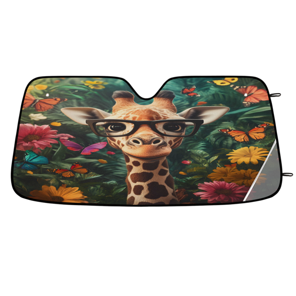 CURLYOOT Giraffe with Colorful Flowers Car Windshield Sun Shade, Foldable Front Window Sunshade Blocks UV Rays, Window Shades for Car SUV Truck, 55 x 27.5 Inch