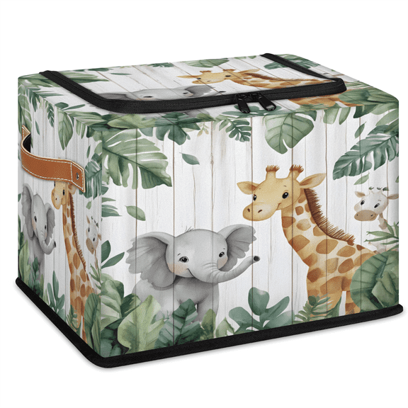 CURLYOOT Giraffe Elephant Cute Animal Storage Bin with Zipper Lid, Foldable Clothes Organizer Lidded Storage Baskets, Rectangular Box Closet Shelf Organizer