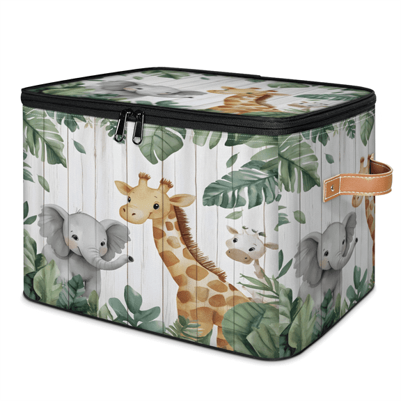 CURLYOOT Giraffe Elephant Cute Animal Storage Bins with Lid, Decorative Fabric Storage Boxes, Foldable Closet Shelf Organizer Baskets for Bedroom, Living Room, Home