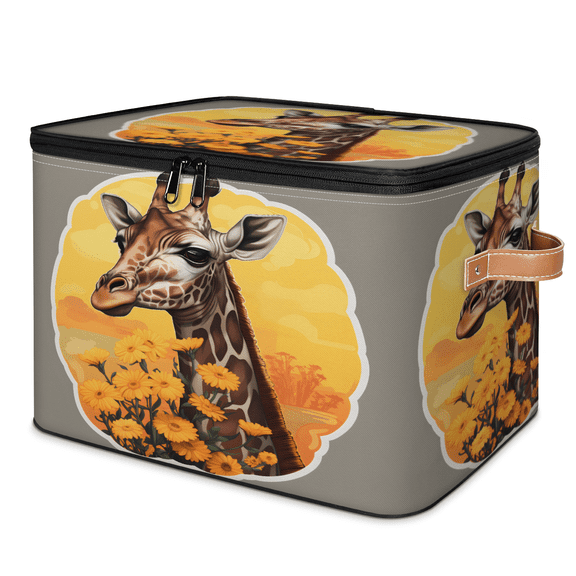 CURLYOOT Giraffe Funny Storage Bin with Zipper Lid, Fabric Decorative Lidded Storage Baskets Boxes, Foldable Organizer Container Basket for Bedroom Closet Shelf