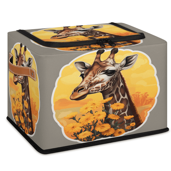 CURLYOOT Giraffe Funny Storage Bin with Zipper Lid, Foldable Clothes Organizer Lidded Storage Baskets, Rectangular Box Closet Shelf Container Organizer for Home Dorm