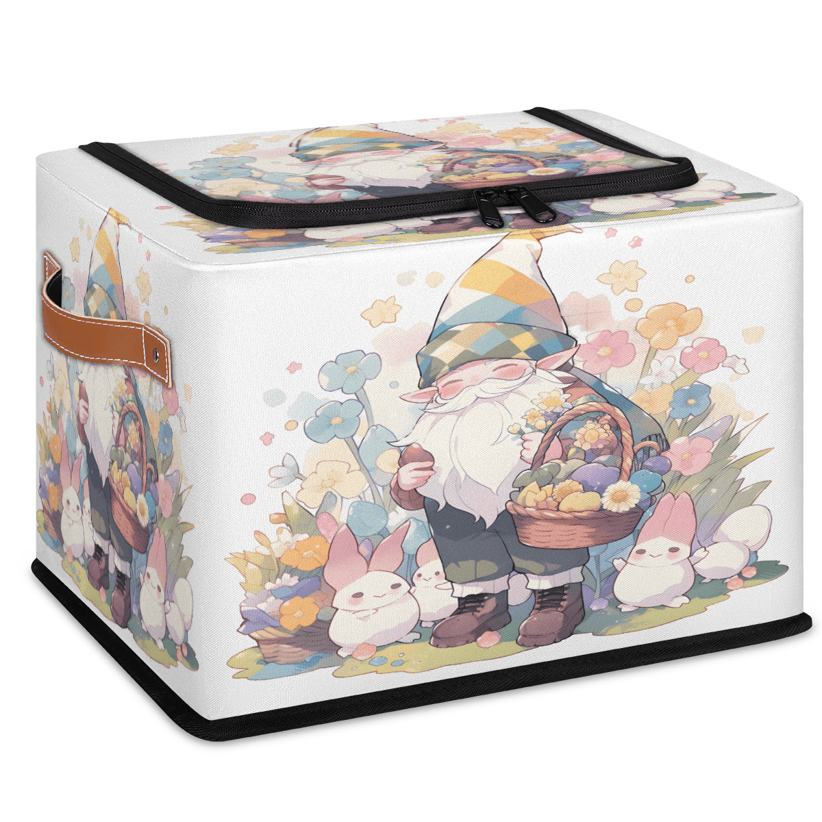 CURLYOOT Gnome Easter Rabbit Storage Bin with Zipper Lid, Foldable ...