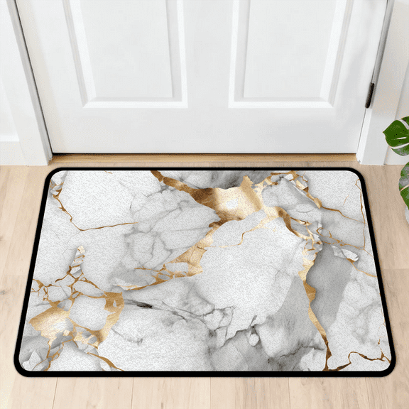 CURLYOOT Gold Marble Door Mat 24" x 36" Absorbent Front Doormat Entrance Mat Non-Slip Washable Welcome Mats Floor Mats for Entryway Indoor Outdoor