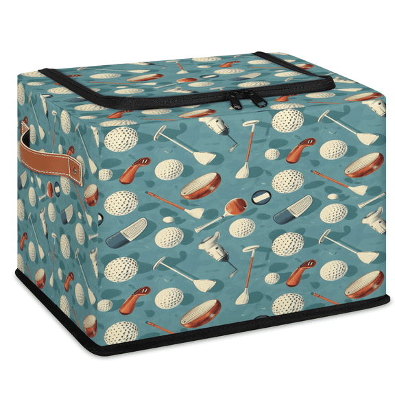 CURLYOOT Golf Ball Sports Theme Storage Bin With Zipper Lid, Foldable Clothes Organizer Lidded Storage Baskets, Rectangular Box Closet Shelf Organizer for Bedroom Living Room