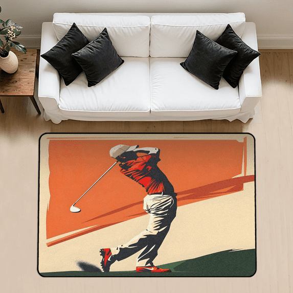 CURLYOOT Golf Rug for Living Room Bedroom, 4x6 Ft Washable Area Rug, Non Slip Rugs for Entryway, Golf Sports Large Carpet for Indoor Dining Room