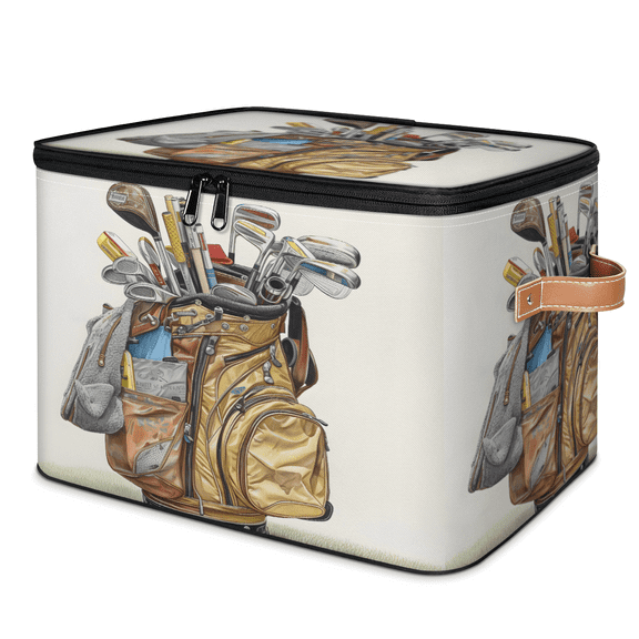CURLYOOT Golf Sport Theme Fabric Storage Bins with Lids, Foldable Storage Boxes Washable Storage Cube, Closet Bedroom Home Organizer Containers with PU Leather Handles