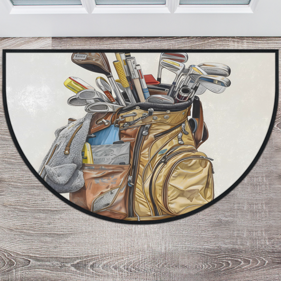 CURLYOOT Golf Themed Half Round Door Mat, Indoor Outdoor Entrance Rug, Semi Circular Area Rug, Non Slip Washable Absorbent Doormat, Laundry Room Rug 24'' x 36''