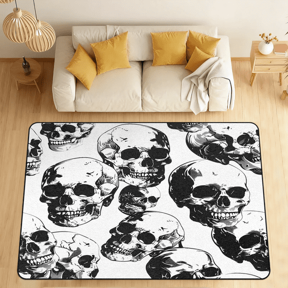 CURLYOOT Gothic Skull Area Rugs 5'x7' Washable Rug Large Living Room Rug Non Slip Indoor Floor Carpet for Dining Room Bedroom Home