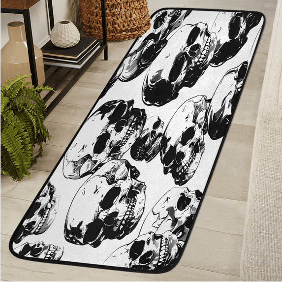CURLYOOT Gothic Skull Runner Rug 2'x6' Washable Kitchen Runner Rug Indoor Non Slip Laundry Rugs Floor Carpet for Hallway Kitchen Entryway Bedroom Living Room