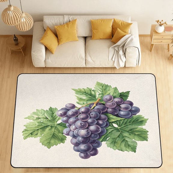 CURLYOOT Grape Area Rugs for Living Room Bedroom, 4' 10" x 6' 8" Washable Rug, Purple Grape Floor Carpet with Non Slip Backing for Dining Room Indoor