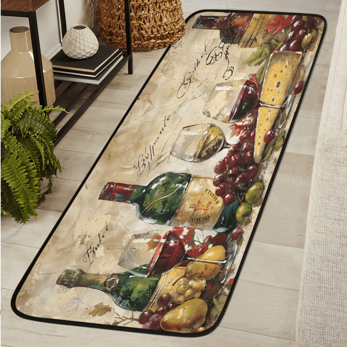 CURLYOOT Grapes Old Wine Vintage Runner Rug 2'x6' Washable Kitchen ...