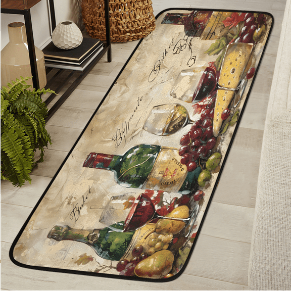 CURLYOOT Grapes Old Wine Vintage Runner Rug 2'x6' Washable Kitchen Runner Rug Indoor Non Slip Laundry Rugs Floor Carpet for Hallway Kitchen Entryway Bedroom Living Room