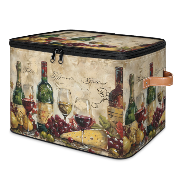 CURLYOOT Grapes Old Wine Vintage Storage Bins with Lid, Decorative Fabric Storage Boxes, Foldable Closet Shelf Organizer Baskets for Bedroom, Living Room, Home