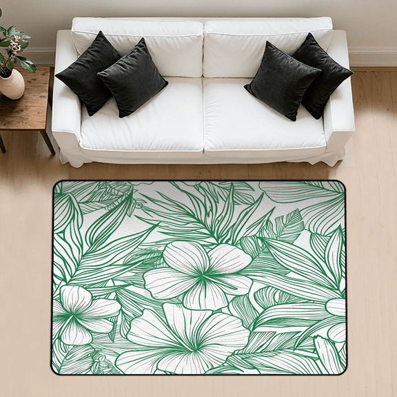 CURLYOOT Green Blooming Flowers Area Rug 3x5 Ft Rugs for Entryway Entrance Kitchen, Washable Non Slip Indoor Floor Carpet for Bedroom Living Room