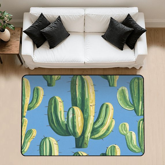 CURLYOOT Green Cactus Area Rug 3x5 Ft Rugs for Entryway Entrance Kitchen, Washable Non Slip Indoor Floor Carpet for Bedroom Living Room