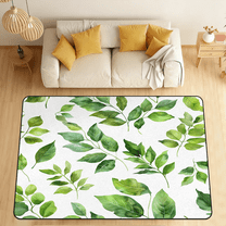CURLYOOT Green Leaves Area Rugs for Living Room Bedroom, 4' 10" x 6' 8" Washable Rug, Eucalyptus Leaves Floor Carpet with Non Slip Backing for Dining Room Indoor