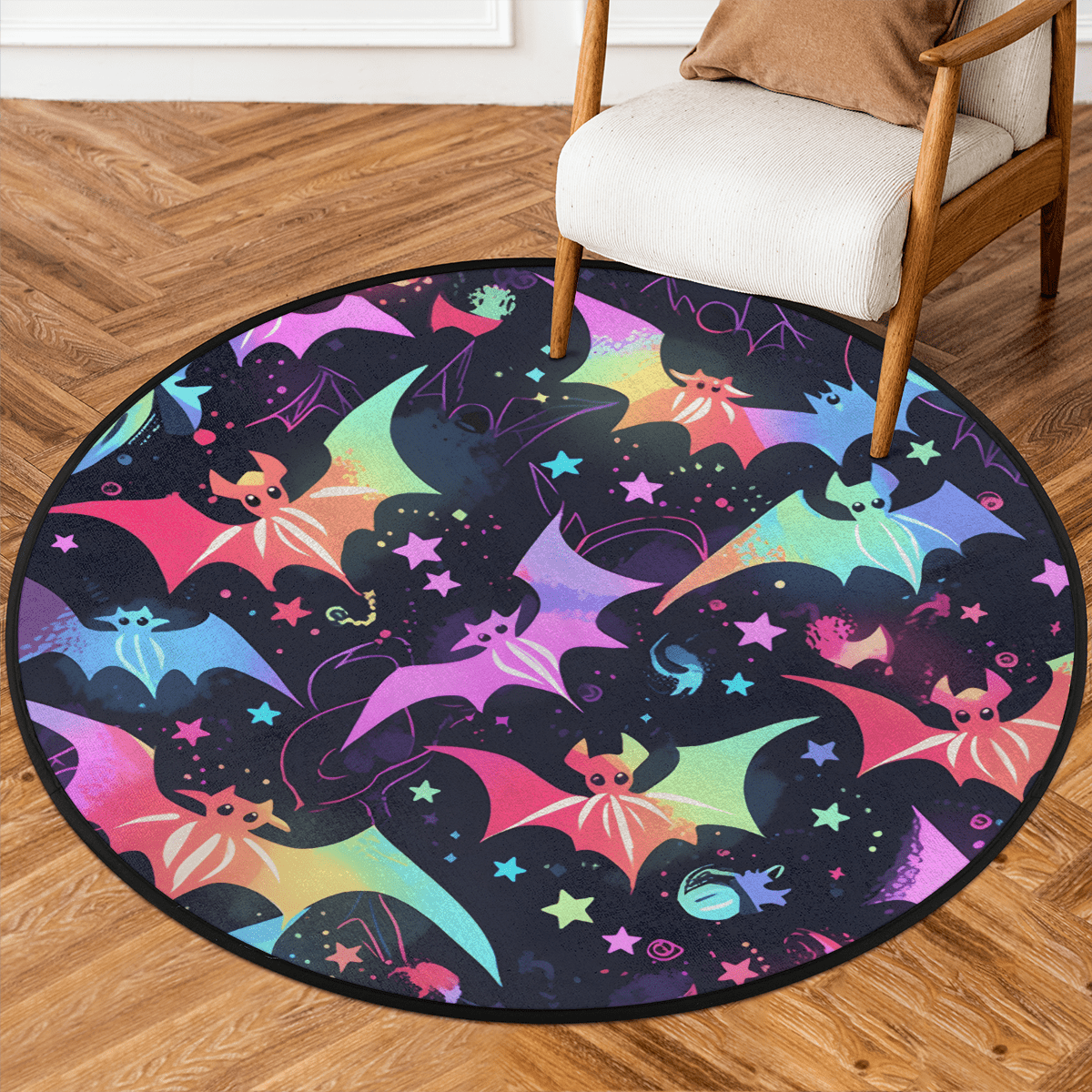 CURLYOOT Halloween Bat 5.2ft Round Rug for Living Room, Large Washable ...