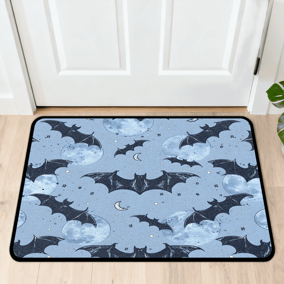 CURLYOOT Halloween Bats Front Door Mat, Washable Non-Slip Moon Door Mat, Indoor Outdoor Floor Mats Absorbent Welcome Doormat for Entrance 20" x 30"