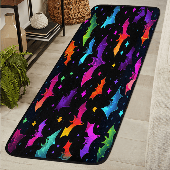 CURLYOOT Halloween Bats Runner Rug 2'x6' Washable Kitchen Runner Rug Indoor Non Slip Laundry Rugs Gothic Floor Carpet for Hallway Kitchen Entryway Bedroom Living Room