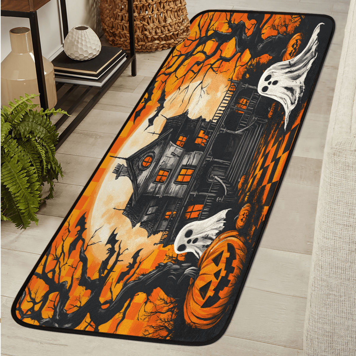 CURLYOOT Halloween Castle Ghost Runner Rug 2'x6' Washable Kitchen ...