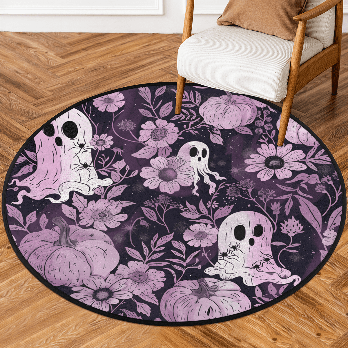 CURLYOOT Halloween Ghost 5.2ft Round Rug for Living Room, Large ...