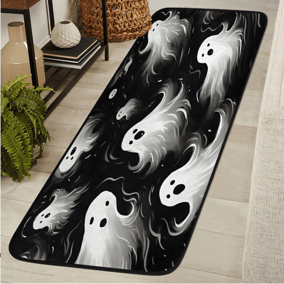 CURLYOOT Halloween Ghost Runner Rug 2'x6' Washable Kitchen Runner Rug Indoor Non Slip Laundry Rugs Funny Floor Carpet for Hallway Kitchen Entryway Bedroom Living Room