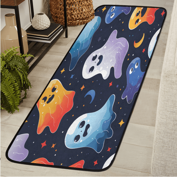 CURLYOOT Halloween Ghost Runner Rug 2'x6' Washable Kitchen Runner Rug Indoor Non Slip Laundry Rugs Galaxy Floor Carpet for Hallway Kitchen Entryway Bedroom Living Room